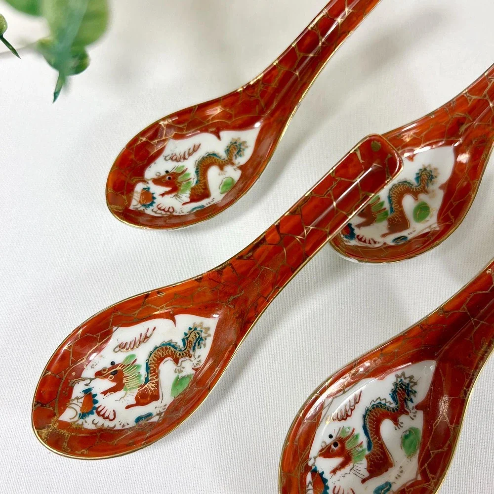 Vintage Japanese Porcelain Dragon Soup Spoons | Set of 5